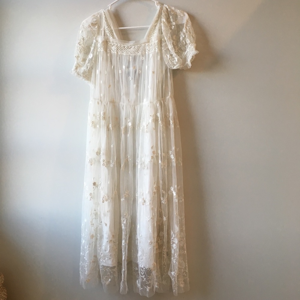 Needle and Thread Midi White Lace Dress